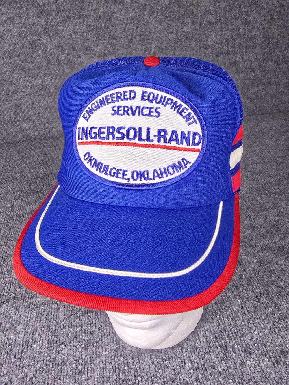 Vintage 80s Ingersoll-Rand Trucker Hat 3 Stripe Snapback Okmulgee OK